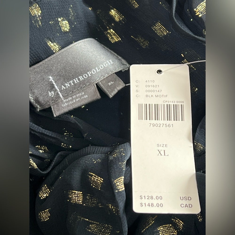Anthropologie NWT Sheer Metallic Neck Tie Blouse XL - Picture 6 of 12